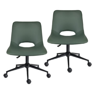 La Bella 2-set PU leather office desk chairs in halo green displayed side-by-side.
