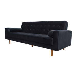 Sofa Bed 3 Seater Button Tufted Lounge Set For Living Room Couch In Velvet Black Colour - Image 3