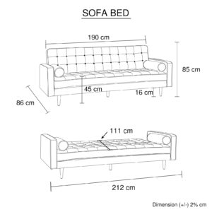 Sofa Bed 3 Seater Button Tufted Lounge Set For Living Room Couch In Velvet Black Colour - Image 6