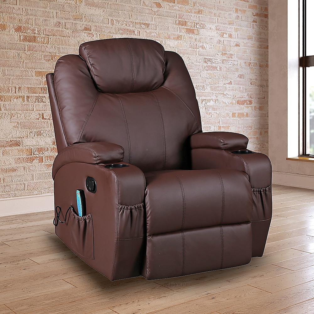 Brown Massage Sofa Chair Recliner 360 Degree Swivel Pu Leather Lounge 8 Point Heated – Auz Sales Online Brown Massage Sofa Chair Recliner 360 Degree Swivel Pu Leather Lounge 8 Point Heated - Image 2