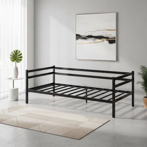 Single Daybed Metal Frame Sofa Premium Black Day Bed Steel Support - Image 2