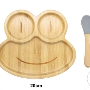Bamboo Kids Children Baby Plate Bowl &Amp; Silicon Suction Cap Base &Amp; Spoon - Frog - Image 3