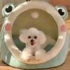 Green Frog Half-Enclosed Cat Bed - Soft Short Velvet Fabric With Sponge + Pp Cotton Filling, S Size (28X28X30Cm) Product Image Auz Sales Online