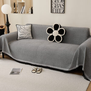 180*420CM Black and Dark Grey Premium Polyester Sofa Throw Blanket, Multi-Seasonal Use, Sofa Protector