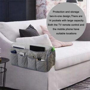 2 Pcs Grey Quilted Sofa Armrest Organizer Caddy - Multi-Pocket Remote Control Holder Bag - Image 3