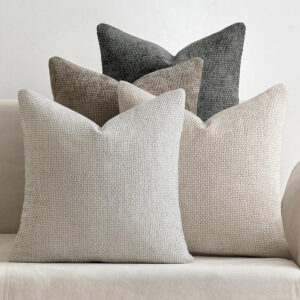 Brown Plush Chenille Cushion Covers Set Of 2 - Soft Textured Decorative Throw Pillow Cases For Sofa Couch, 45X45Cm - Image 3