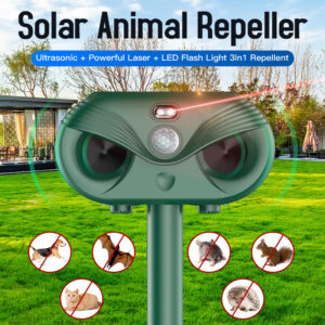 Black Advanced Solar Powered Ultrasonic Animal Repeller - Outdoor Pest Deterrent With Motion Sensor, Strobe Light &Amp; Laser – Auz Sales Online Black Advanced Solar Powered Ultrasonic Animal Repeller - Outdoor Pest Deterrent With Motion Sensor, Strobe Light &Amp; Laser - Image 2