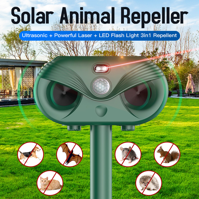 Black Advanced Solar Powered Ultrasonic Animal Repeller - Outdoor Pest Deterrent With Motion Sensor, Strobe Light &Amp; Laser – Auz Sales Online Black Advanced Solar Powered Ultrasonic Animal Repeller - Outdoor Pest Deterrent With Motion Sensor, Strobe Light &Amp; Laser - Image 2