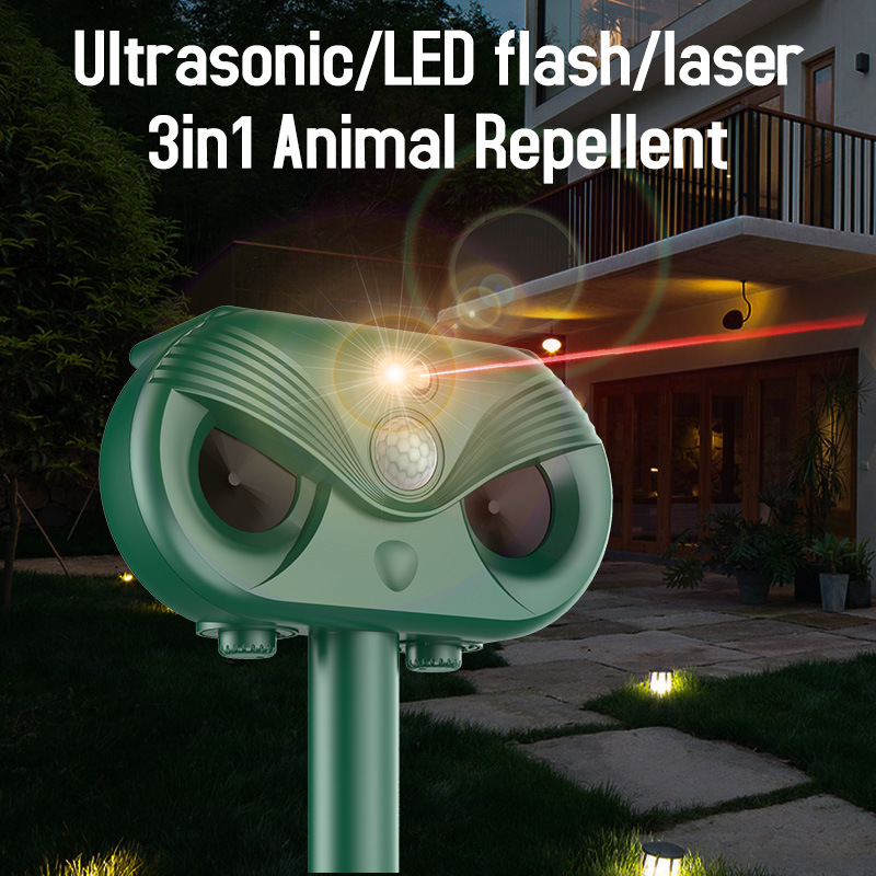 Black Advanced Solar Powered Ultrasonic Animal Repeller - Outdoor Pest Deterrent With Motion Sensor, Strobe Light &Amp; Laser – Auz Sales Online Black Advanced Solar Powered Ultrasonic Animal Repeller - Outdoor Pest Deterrent With Motion Sensor, Strobe Light &Amp; Laser - Image 3
