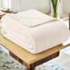 Beige And White Plush Chenille-Knit Throw Blanket - Soft Cozy Polyester For Bed &Amp; Sofa | Textured Two-Tone Design (127X153Cm) Product Image Auz Sales Online