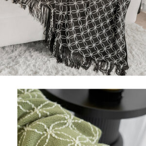 Dark Green Cozy Geometric Knitted Throw Blanket With Tassels - Soft Acrylic Decorative Sofa &Amp; Bed Cover, 130X180Cm - Image 4