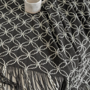 Dark Green Cozy Geometric Knitted Throw Blanket With Tassels - Soft Acrylic Decorative Sofa &Amp; Bed Cover, 130X180Cm - Image 5
