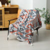 Red-blue Bohemian Knitted Sofa Blanket, 130 x 170 cm, 900g, Ideal for Hotel and Nap Use