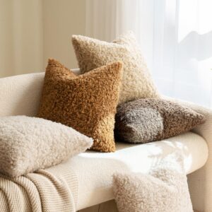 2 Pcs Brown Cozy Teddy Boucle Cushion Cover - Plush Decorative Square Pillow Case For Sofa &Amp; Bed - Image 2
