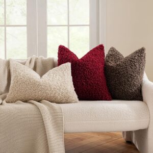 2 Pcs Brown Cozy Teddy Boucle Cushion Cover - Plush Decorative Square Pillow Case For Sofa &Amp; Bed - Image 4