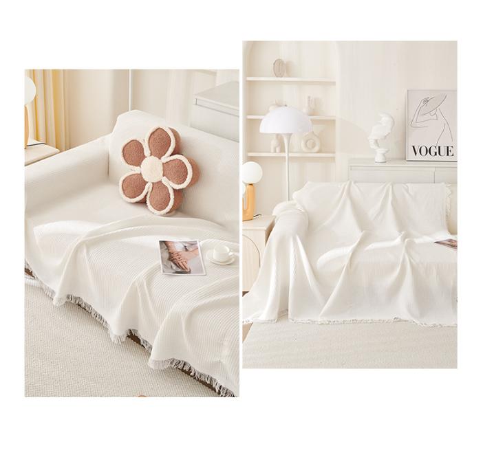 Black And White Ball Pattern Soft Waffle Weave Throw Blanket - Boho Style Cotton Blend Sofa Cover With Fringe 180X180Cm – Auz Sales Online Black And White Ball Pattern Soft Waffle Weave Throw Blanket - Boho Style Cotton Blend Sofa Cover With Fringe 180X180Cm - Image 2