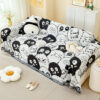Black And White Ball Pattern Soft Waffle Weave Throw Blanket - Boho Style Cotton Blend Sofa Cover With Fringe 180X340Cm Product Image Auz Sales Online