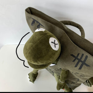 Khaki 3D Frog Graffiti Canvas Backpack Large Capacity 37X40Cm School Bag For Students And Uni Students - Creative Aesthetic Rucksack - Image 2