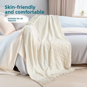 Orange-Red Nordic Knitted Throw Blanket With Tassels 130X230Cm Soft Acrylic Diamond Pattern Sofa Cover Bed Runner And Travel Blanket - Image 2