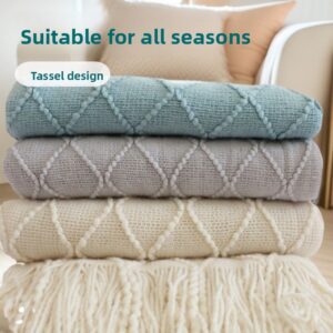 Orange-Red Nordic Knitted Throw Blanket With Tassels 130X230Cm Soft Acrylic Diamond Pattern Sofa Cover Bed Runner And Travel Blanket - Image 3