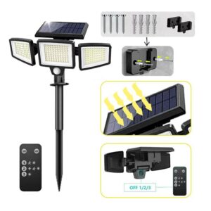 Solar Garden Lights Outdoor Motion Sensor 210 LED - 2-in-1 Ground Spike & Wall Mount Flood Light with Remote IP65 Waterproof for Pathway & Yard