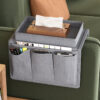 Grey Foldable  Sofa Armrest Organizer With 3-Zones - 20kg Load Capacity, Thickended Oxford Cloth Storage Bag for Dorms, Cars & Living Rooms