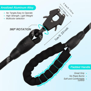 Green High Strength Nylon Rope Dog Leash | 1.5M Heavy Duty Lead With Anodized Frog Clip | Padded Comfort Handle For Training - Image 2