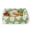 63X53X17 Cm Cute Square Plush Pet Bed With Removable Cover &Amp; 5 Bolsters Support - Green Daisies Machine Washable Calming Dog &Amp; Cat Sofa Product Image Auz Sales Online