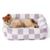 76X60X20 Cm Cute Square Plush Pet Bed With Removable Cover &Amp; 5 Bolsters Support - Purple Plaid Machine Washable Calming Dog &Amp; Cat Sofa Product Image Auz Sales Online
