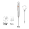White Wireless 3-Speed Milk Frother & Egg Whisk with Dual Mixing Heads & Hidden Hook - Handheld USB Rechargeable Foam Maker for Coffee, Cream & Baking
