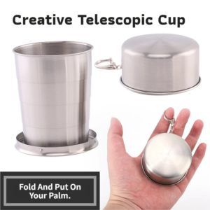 3-Capacity Silver Stainless Steel Collapsible Travel Cup Set(75Ml + 150Ml + 250Ml) - Compact Telescopic Drinking Cup With Keychain &Amp; Dust-Proof Lid For Outdoor Hiking And Camping - Image 3