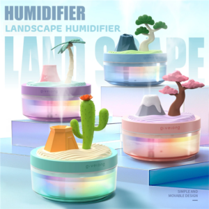 Cactus &Amp; Pine Tree Usb Portable Bionic Landscape Humidifier And Creative Potted Plant Air Diffuser - 7-Color Night Light &Amp; 2-Mode Mist Timer - Image 2