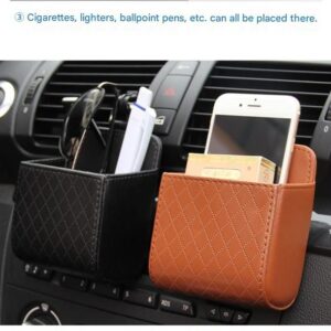 4-Piece Black And Brown And Beige And Grey - Leather Car Air Vent Storage Bag - Multi-Purpose Phone Holder &Amp; Organiser Pouch For Sunglasses, Keys, Cards - Universal Fit, Easy Install, Compact Design For Dashboard Tidy - Image 6