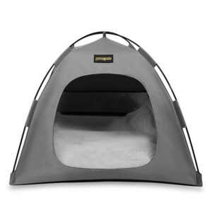 Grey All-Weather Portable Pet Tent with Dual-Sided Cushion & Insect-Proof Mesh – L Size 60 x 60 x 50 cm, Waterproof & Sun-Proof Outdoor Four Corner Dome Kennel for Dogs & Cats Travel Camping