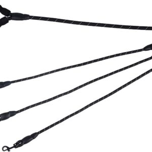 Black 3-in-1 No-Tangle Dog Leash for 1-3 Small Large Dogs – Heavy Duty 360° Swivel Bungee Coupler with Reflective Nylon Braid & Padded Handle