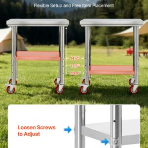 Stainless Steel Table, 60 X 76 Cm Food Prep Worktable With Wheels, Kitchen Prep Table With Adjustable Undershelf Workstations For Commercial Kitchen, Restaurant, Hotel And Garage, Outdoor - Image 6