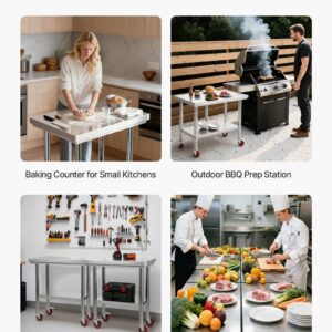Stainless Steel Table, 60 X 76 Cm Food Prep Worktable With Wheels, Kitchen Prep Table With Adjustable Undershelf Workstations For Commercial Kitchen, Restaurant, Hotel And Garage, Outdoor - Image 7