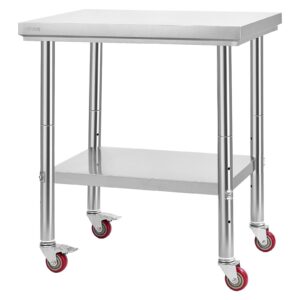 Stainless Steel Table, 60 X 76 Cm Food Prep Worktable With Wheels, Kitchen Prep Table With Adjustable Undershelf Workstations For Commercial Kitchen, Restaurant, Hotel And Garage, Outdoor - Image 9