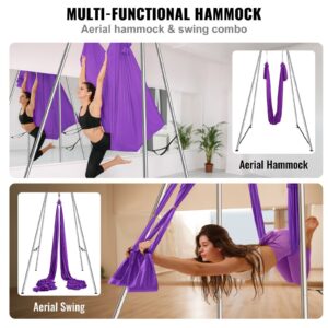 Aerial Yoga Frame &Amp; Yoga Hammock, 2950 Mm Height Professional Yoga Swing Stand Comes With 12 M Length Aerial Hammock, Max 250 Kg Load Capacity Yoga Rig For Indoor Outdoor Aerial Yoga, Purple - Image 6