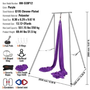 Aerial Yoga Frame &Amp; Yoga Hammock, 2950 Mm Height Professional Yoga Swing Stand Comes With 12 M Length Aerial Hammock, Max 250 Kg Load Capacity Yoga Rig For Indoor Outdoor Aerial Yoga, Purple - Image 7