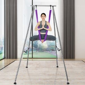 Aerial Yoga Frame &Amp; Yoga Hammock, 2950 Mm Height Professional Yoga Swing Stand Comes With 12 M Length Aerial Hammock, Max 250 Kg Load Capacity Yoga Rig For Indoor Outdoor Aerial Yoga, Purple - Image 8