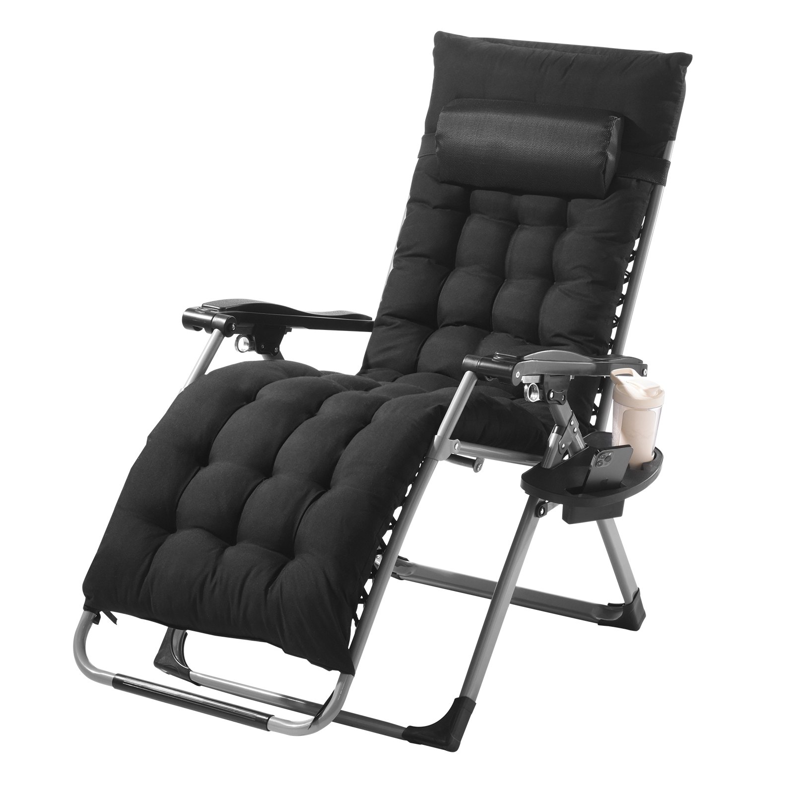 Zero Gravity Chair, 26 Inch Zero Gravity Recliner Lounge Chair For Indoor And Outdoor, Adjustable Anti Gravity Chair With Cushion, Headrest, Footrest, And Cupholder, 500 Lbs, Black – Auz Sales Online Zero Gravity Chair, 26 Inch Zero Gravity Recliner Lounge Chair For Indoor And Outdoor, Adjustable Anti Gravity Chair With Cushion, Headrest, Footrest, And Cupholder, 500 Lbs, Black