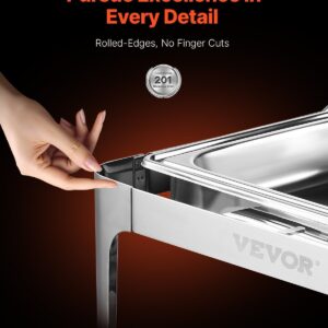Roll Top Chafing Dish Buffet Complete Set, 9Qt Stainless Steel Chafer With Full Size Pan, Rectangle Catering Warmer Server With Lid Water Pan Folding Stand Fuel Holder Meal Clip, Silver - Image 3