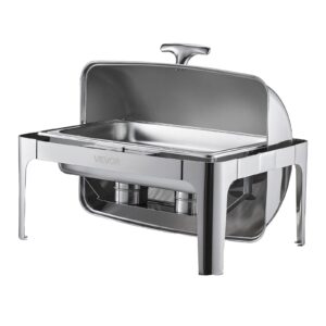 Roll Top Chafing Dish Buffet Complete Set, 9Qt Stainless Steel Chafer With Full Size Pan, Rectangle Catering Warmer Server With Lid Water Pan Folding Stand Fuel Holder Meal Clip, Silver - Image 10