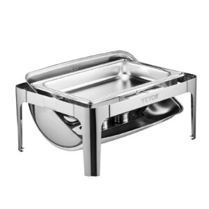 Roll Top Chafing Dish Buffet Complete Set, 9Qt Stainless Steel Chafer With Full Size Pan, Rectangle Catering Warmer Server With Lid Water Pan Folding Stand Fuel Holder Meal Clip, Silver - Image 11