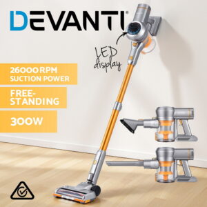 Devanti 300W Stick Vacuum Cleaner Cordless Self-Standing Golden - Image 2