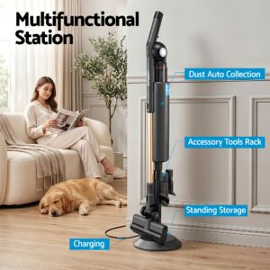 Devanti Cordless Vacuum Cleaner With Auto-Empty Dust Station, 18Kpa Powerful Suction 1.05Kg Lightweight 40Mins Runtime 3-Speed Led Floor Head Washable Hepa Filter Stick Vacuum, Grey - Image 4