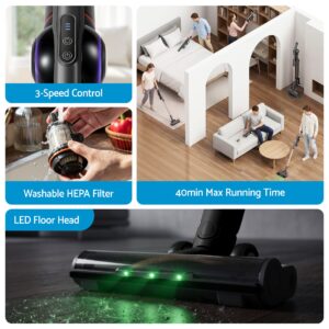 Devanti Cordless Vacuum Cleaner With Auto-Empty Dust Station, 18Kpa Powerful Suction 1.05Kg Lightweight 40Mins Runtime 3-Speed Led Floor Head Washable Hepa Filter Stick Vacuum, Grey - Image 9