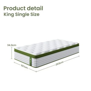 Bedstory 34Cm King Single Latex Hybrid Mattress Medium Firm - 5 Zone Pocket Spring Bed For Pressure Relief Motion Isolation - Image 2