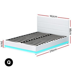 Artiss Lumi Queen Led Gas Lift Bed Frame - White – Auz Sales Online Artiss Bed Frame Queen Size Led Gas Lift White Lumi Product Image